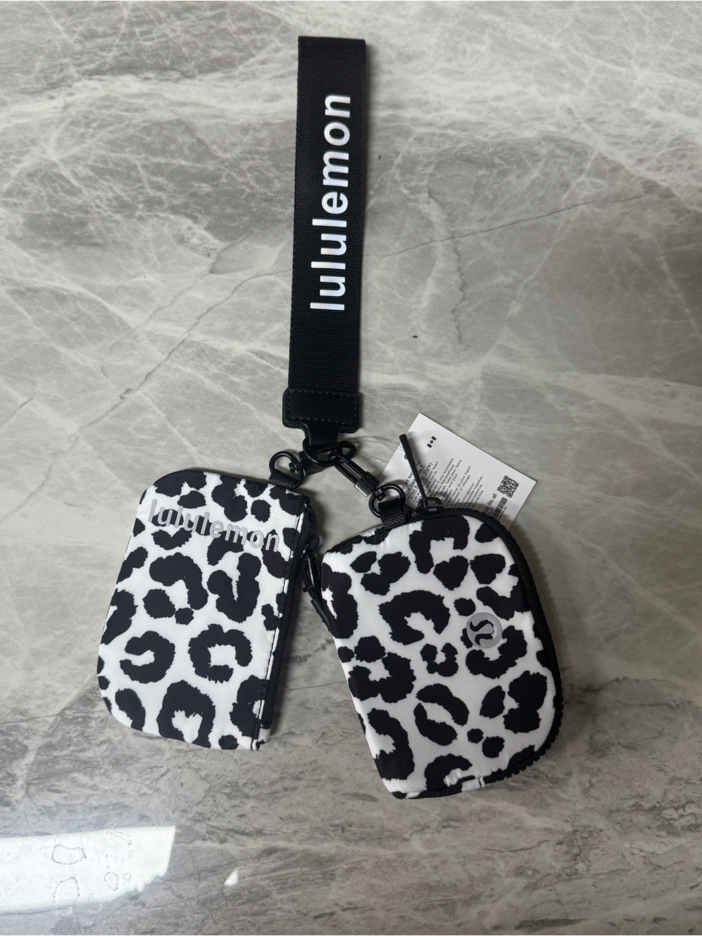 lululemon Black and White Leopard Print Dual Pouch Wristlet